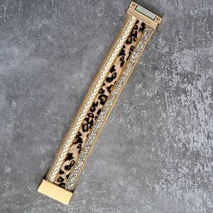 Goldtone Magnetic Closure Braided Wrap Cheetah Print Bracelet